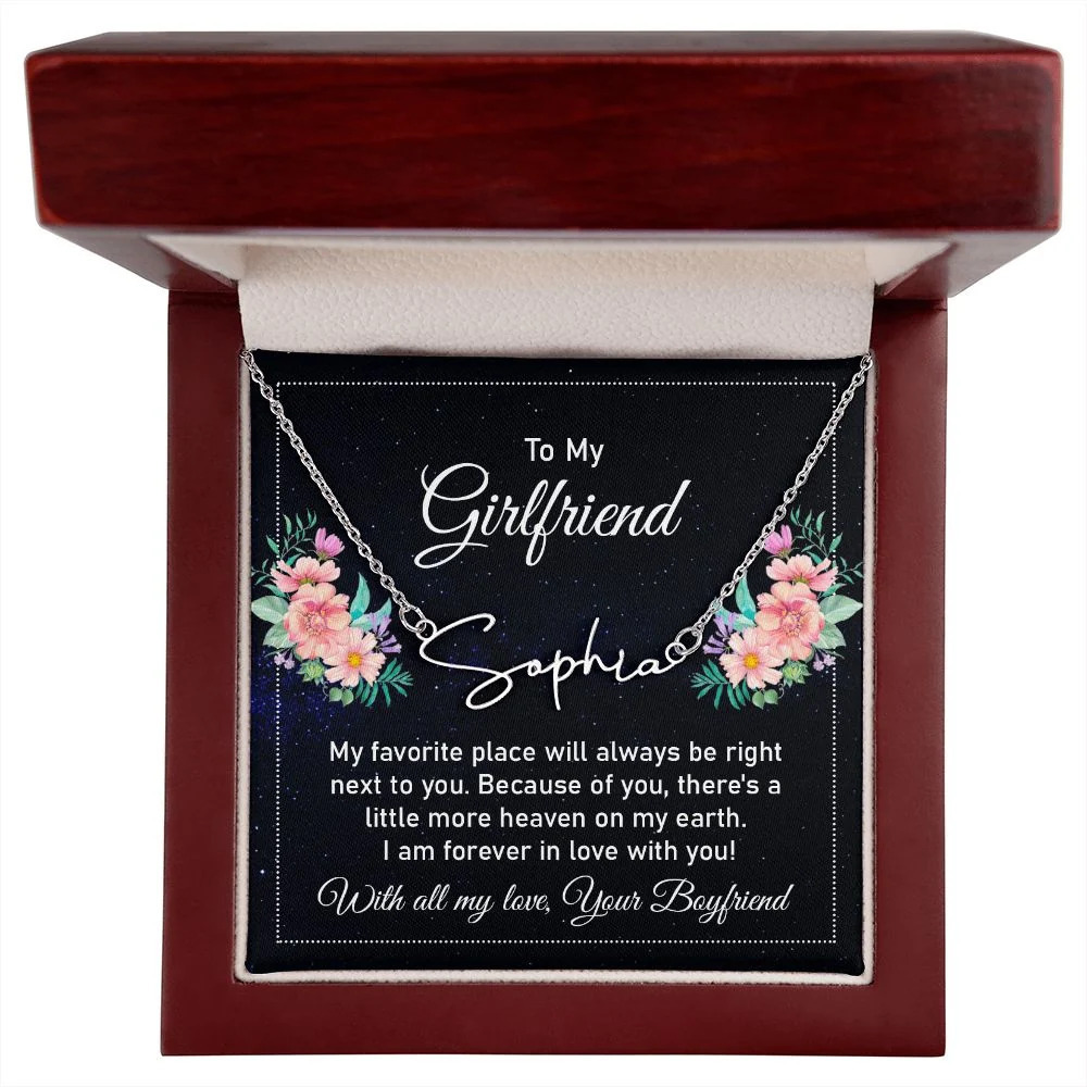 To My Girlfriend My Favorite Place Personalized Silver Tone Name Necklace Cust